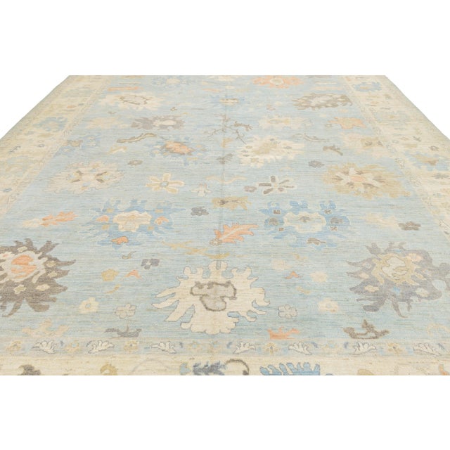 2020s 12x15 Modern Oushak Hand-Knotted Wool Area Rug – Soft Blue & Muted Earth Tones For Sale - Image 5 of 11