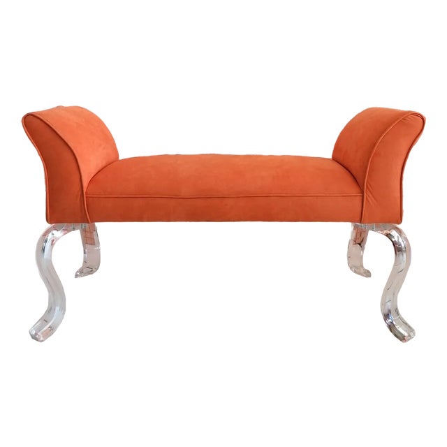 Large Vintage Postmodern Bench with Curved Acrylic Glass Legs by Shlomi Haziza, USA, 1980s For Sale