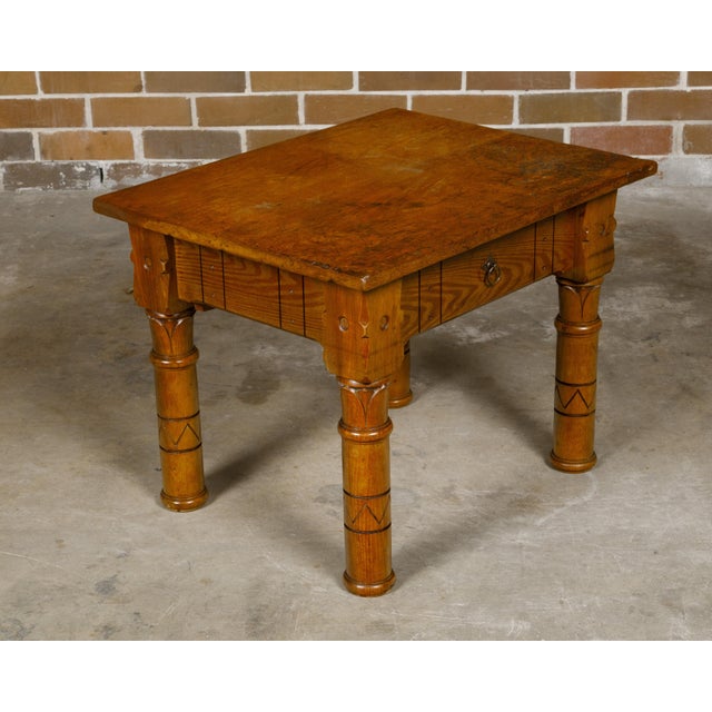 English 1880s Pine Coffee Table with Lotiform Style Legs and Single Drawer For Sale - Image 9 of 12