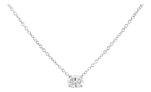 14K White Gold 3/8 Cttw Lab Grown Oval Solitaire Diamond East West 18" Pendant Necklace