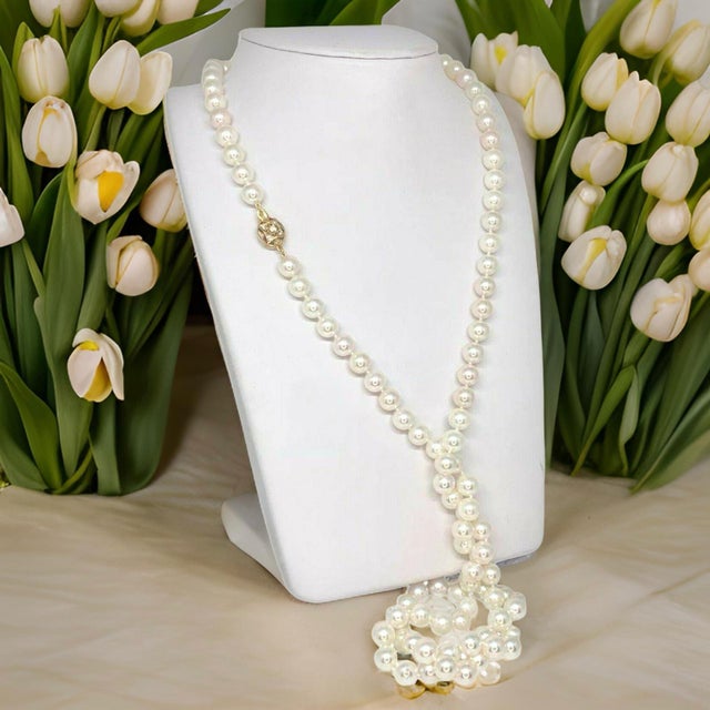 2010s Diamond Akoya Pearl Necklace 14k Gold Certified For Sale - Image 5 of 14