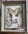 Lovely gold leaf embellished sturdy frame, mirrored back shadow box, with larger butterfly illustration in yellow and one...