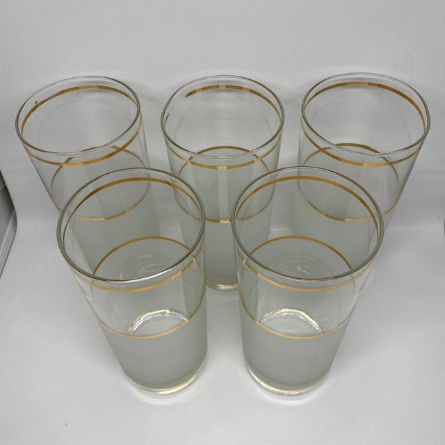 Vintage Culver Frosted and Clear Glass Drinking Glasses With Gold Trim