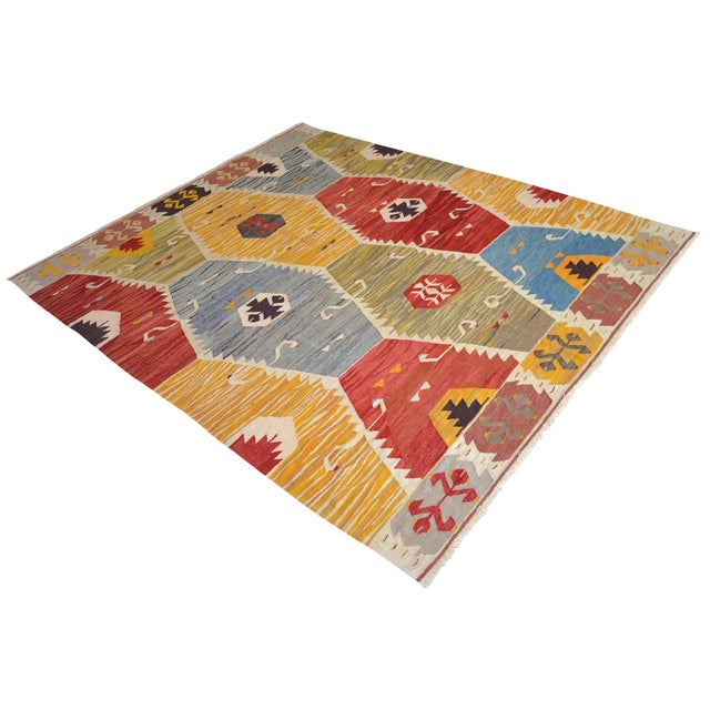 Textile Vintage Handwoven Turkish Rug Oversized Oushak Kilim Rug for Living Room - 9′11″ X 12′2″ For Sale - Image 7 of 14