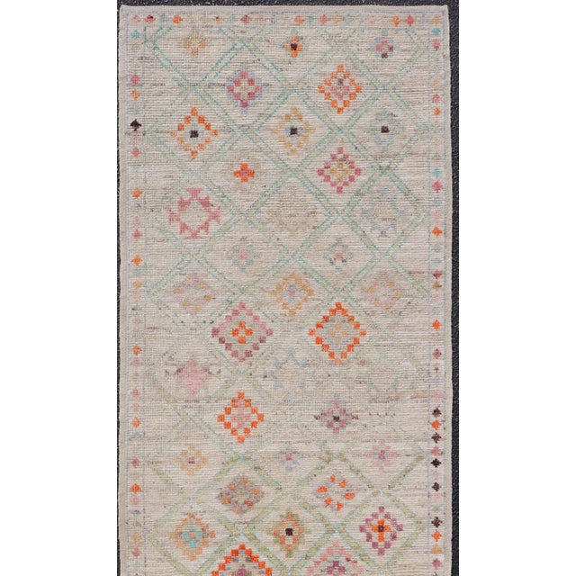 Textile Modern Tulu in Wool With Sub-Geometric Diamond Design in Multicolor 2'8 X 9'8 For Sale - Image 7 of 11