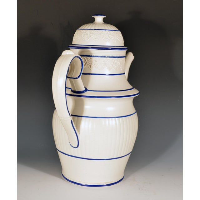 English Early 19th Century Castleford-Type White Stoneware Coffeepot, Blue Lined, English Regency For Sale - Image 3 of 5