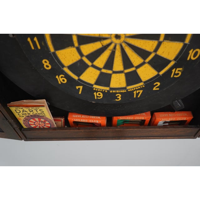 Vintage Feudal Oak Hanging Dart Board Cabinet For Sale - Image 9 of 17