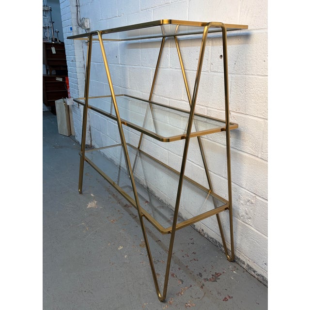 Mid 20th Century Post Modern Italian Brass & Glass Hairpin Etagere For Sale - Image 9 of 10