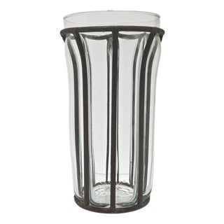 Late 20th Century Mexican Rustic Caged Glass and Weathered Iron Vase For Sale