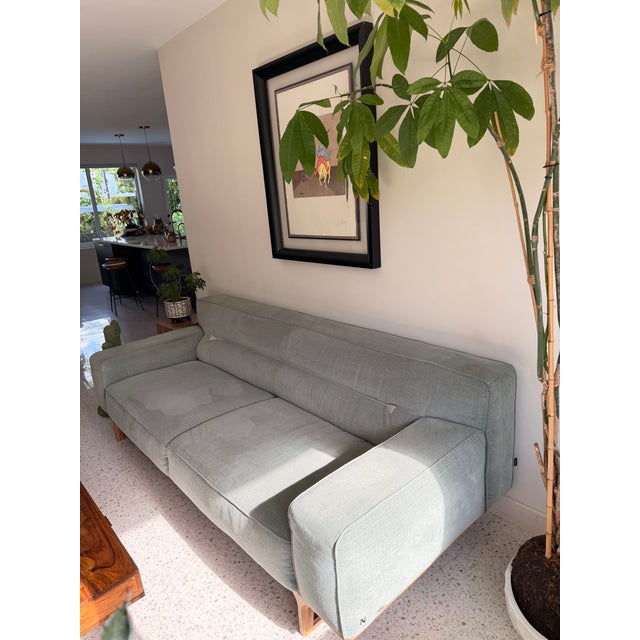 Light Green Natuzzi Italia Kendo Designer Sofa | Custom Upholstery | Like New For Sale - Image 8 of 8