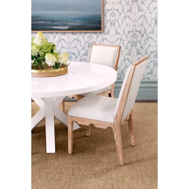2020s Matthew Izzo Home Lanister Cerused Oak Square Back Dining Chair With Performance Linen Upholstery For Sale - Image 5 of 7