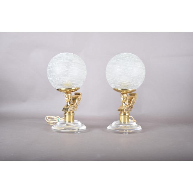 Gold Winged Figure Table Lamps with Frosted Glass Globes, 1980s, Set of 2 For Sale - Image 8 of 15