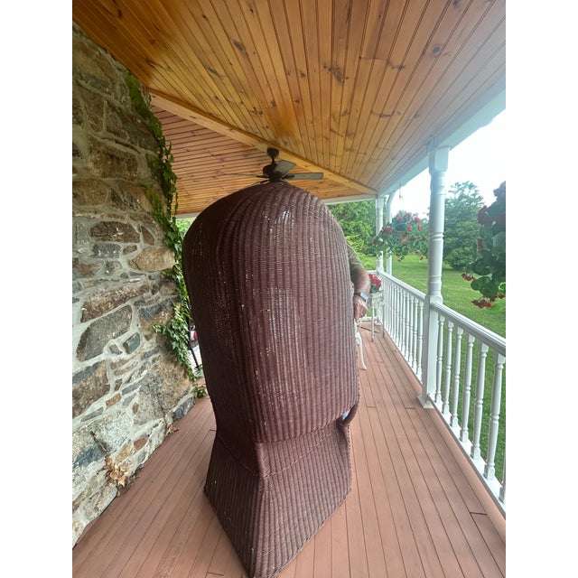 Burgundy Vintage Boho Wicker Porter's Chair / Hooded Canopy Dome Chair For Sale - Image 8 of 9