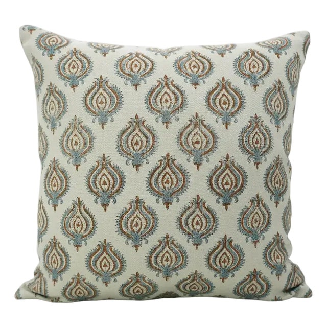 Modern Block Print Water Replicant Cushion Cover 12x20 Inch Cotton Linen- Uday For Sale