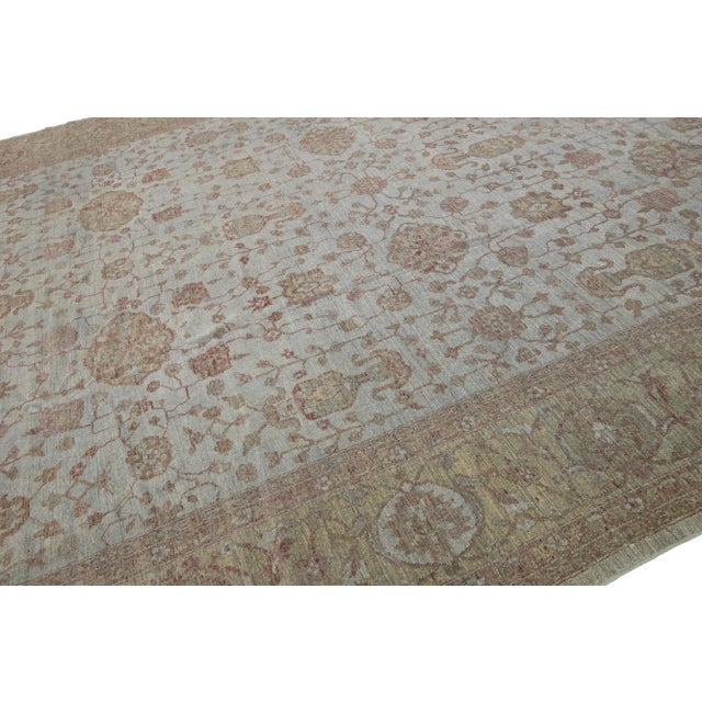 Gray Modern Oushak Style Oversized Wool Rug With Floral Design For Sale In New York - Image 6 of 9