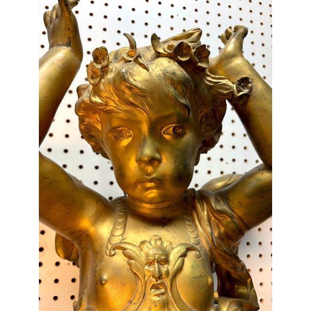 Traditional 25" French Belle Époque Bronze D’Or Cherub Architectural Salvage Sculpture, 19th Century For Sale - Image 3 of 16