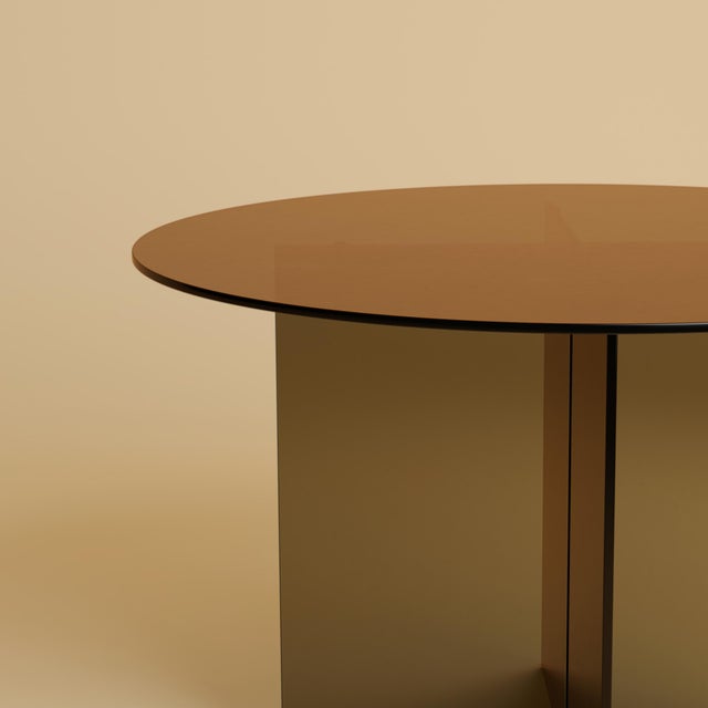 Contemporary Round Dining Table in Bronzed Glass by Lebanto For Sale - Image 3 of 4
