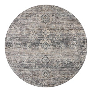 Jean Stoffer x Loloi Katherine Graphite / Jade 9'-6" x 9'-6" Round Area Rug For Sale