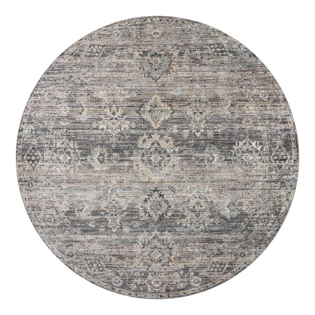 Jean Stoffer x Loloi Katherine Graphite / Jade 9'-6" x 9'-6" Round Area Rug For Sale