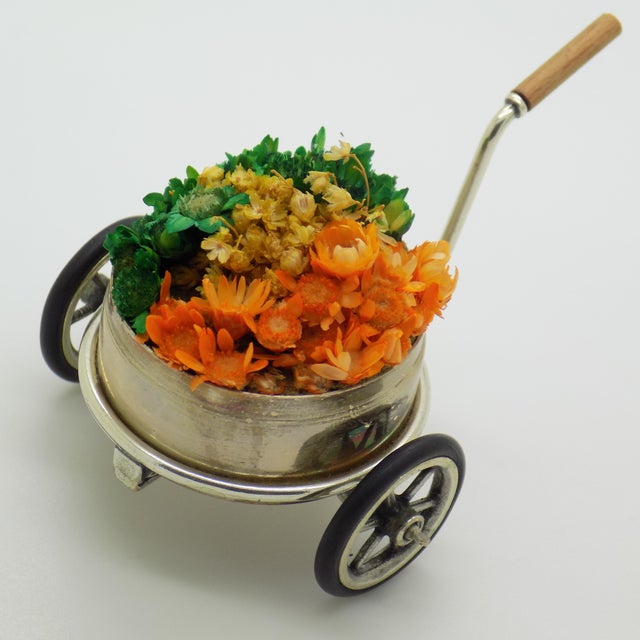 Vintage Italian Handmade Silver Flower Cart Figurine from Sacchetti, Tuscany, 1970s For Sale - Image 3 of 13