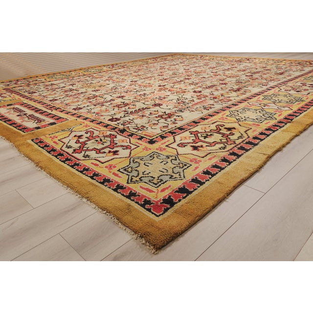 Ivory Antique Romanian Transylvanian Rug, 13'08 X 15'11 For Sale - Image 8 of 10