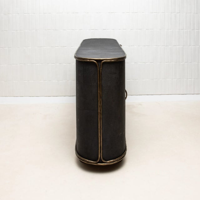 R & Y Augousti Buffet in Black Shagreen With Bronze Patina Brass Detail by R&y Augousti For Sale - Image 4 of 9