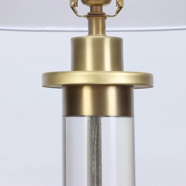 Mid-Century Modern A Pair of 1950s Lucite and Brass Column Table Lamps For Sale - Image 3 of 11