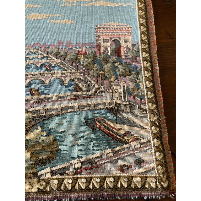 Vintage French Paris Landmark Tapestries, Eiffel Tower & Notre Dame Wall Hangings - Set of 2 For Sale In Oklahoma City - Image 6 of 11