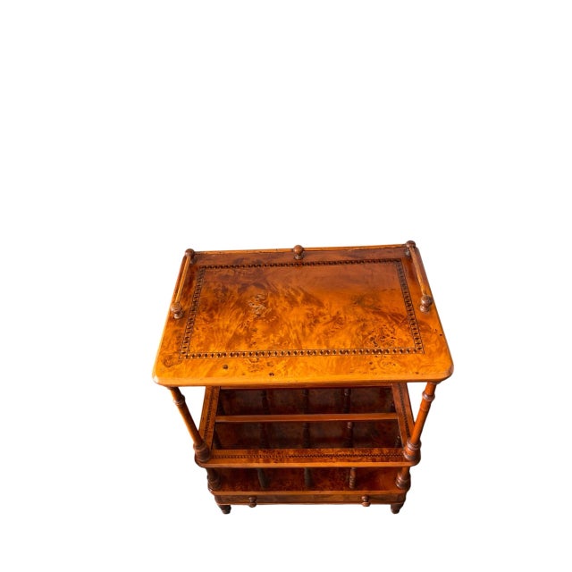 English Vintage Burl Wood Canterbury and Etageres Side Table For Sale - Image 3 of 12