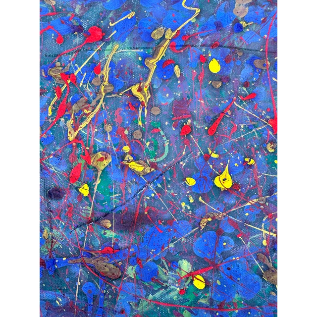 1990s Contemporary Abstract Expressionist Acrylic Painting on Canvas, Colorful Drip Composition For Sale - Image 5 of 7