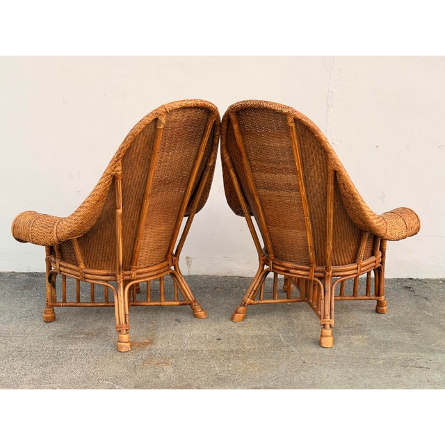 Ralph Lauren Style Bamboo & Rattan Wingback Chairs - A Pair For Sale In Miami - Image 6 of 11