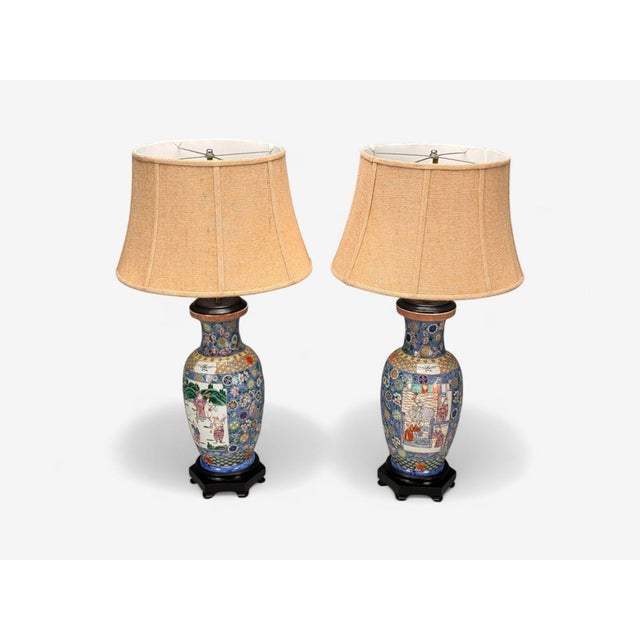 Chinese Famille Rose, Large Chinese Table Lamps, Porcelian, Rosewood, China, 19th C. For Sale - Image 3 of 13