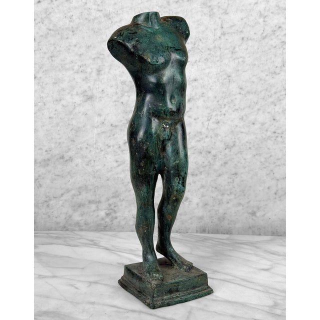 Grand Tour Vintage 16" Italian Grand Tour Style Bronze Verdigris Nude Torso Sculpture For Sale - Image 3 of 10