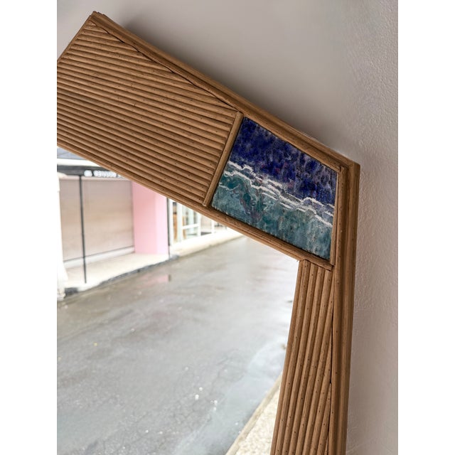 Contemporary Asymmetrical Mirror Rattan Marquetry and Enamel Metal. Italy For Sale - Image 11 of 12