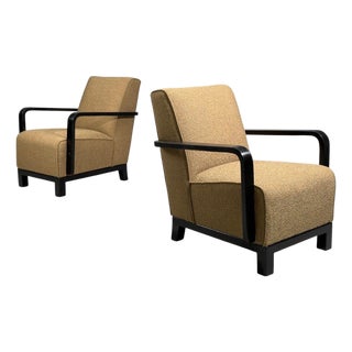 Swedish Art Deco, Lounge Chairs, Ebonized Bentwood, Boucle, Sweden, 1940s For Sale