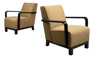 Swedish Art Deco, Lounge Chairs, Ebonized Bentwood, Boucle, Sweden, 1940s