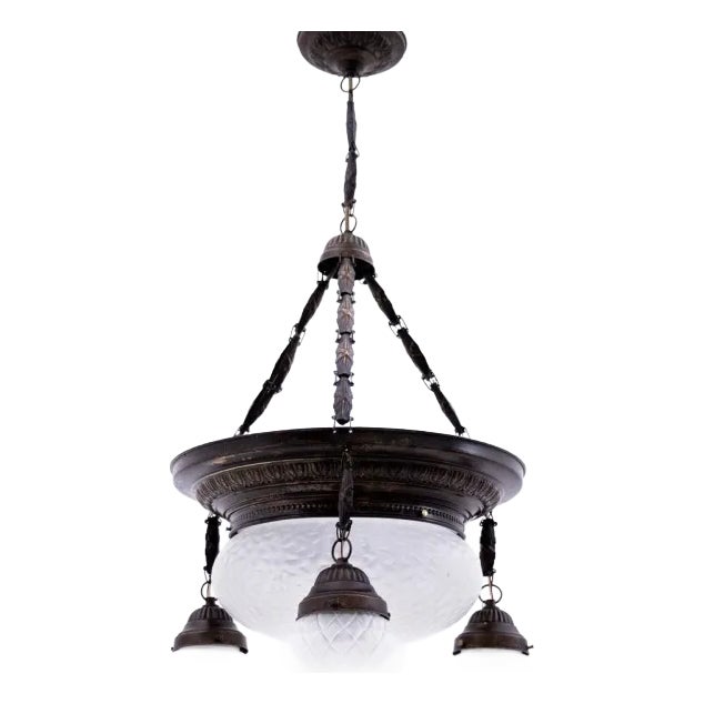 Brass and Glass Chandelier, Poland, 1940s For Sale