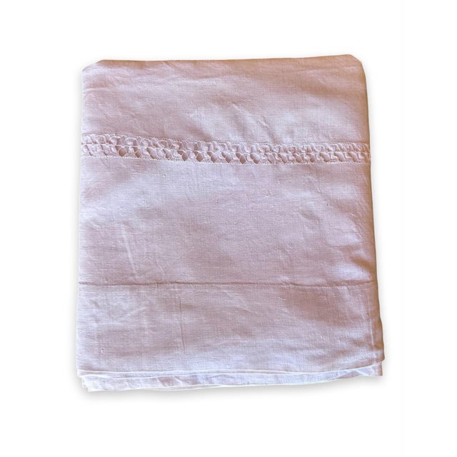 French Antique French Fine Linen Sheet, Rare Handworked Floral Ladderwork Openwork, Circa 1900 For Sale - Image 3 of 9
