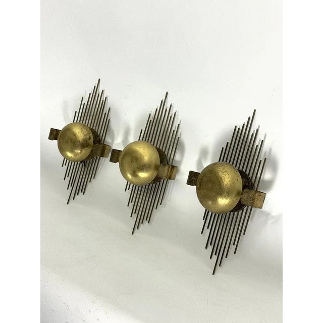 Mid-Century Gilded Metal Sconces, Italy, 1950s, Set of 3 For Sale - Image 11 of 12