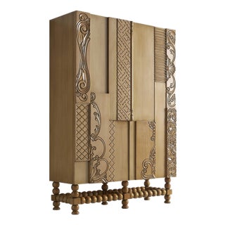 Nature Hand Carved Wooden Wardrobe by Lola Glamour For Sale