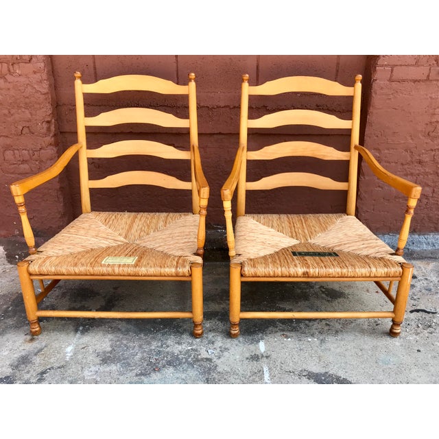 Wesley Hall Floral Rush Seating Chairs Pair Chairish