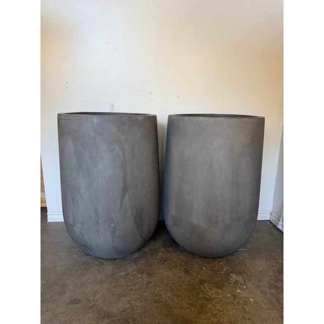 Pair of Monumental Tall Cylinder Planters - Dark Slate Gray Pots For Sale - Image 4 of 12