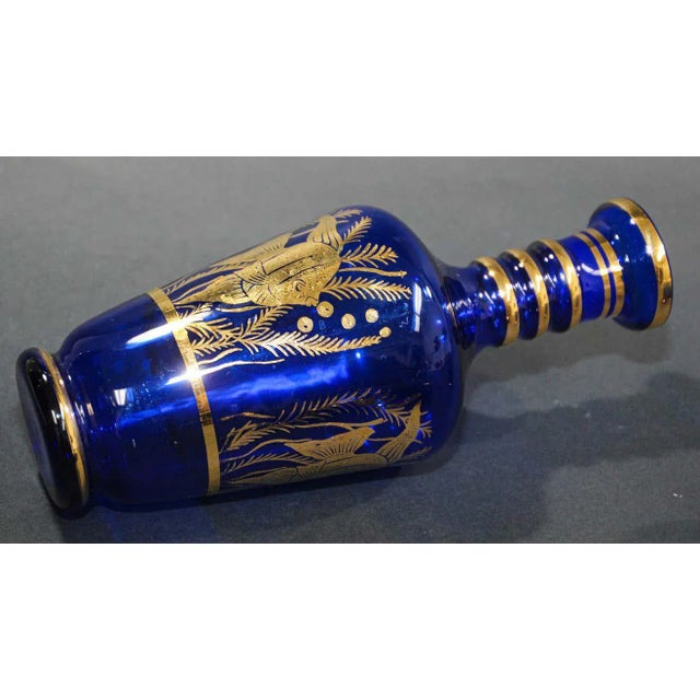 Cobalt Blue Enameled Glass Liquor Set Decanter and Glassesy - Set of 5 For Sale - Image 4 of 13