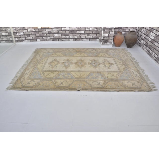 Handmade wool carpet in Turkish Anatolia , Vintage Oushak Rug,Turkish Vintage Anatolian Rug, Handmade wool Rug . One Of...