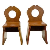 1970s Vintage Child-Size Folk Art Brutalist Gustavian Pine Side Chair - A Pair. For Sale