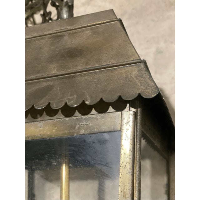 Late 19th Century Vintage Carriage Courtyard Hanging Lantern Light Pendant Brass For Sale - Image 5 of 12