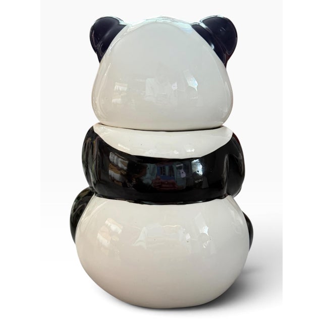 Asian Vintage Kawaii Panda Bear Mother & Baby Ceramic Cookie Jar For Sale - Image 3 of 6