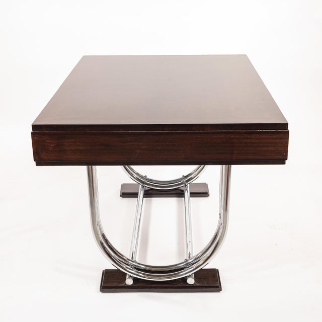 Mid 20th Century Late Art Deco/Early Modernism French Figured Mahogany and Chrome Writing Desk, C .1940 For Sale - Image 5 of 18