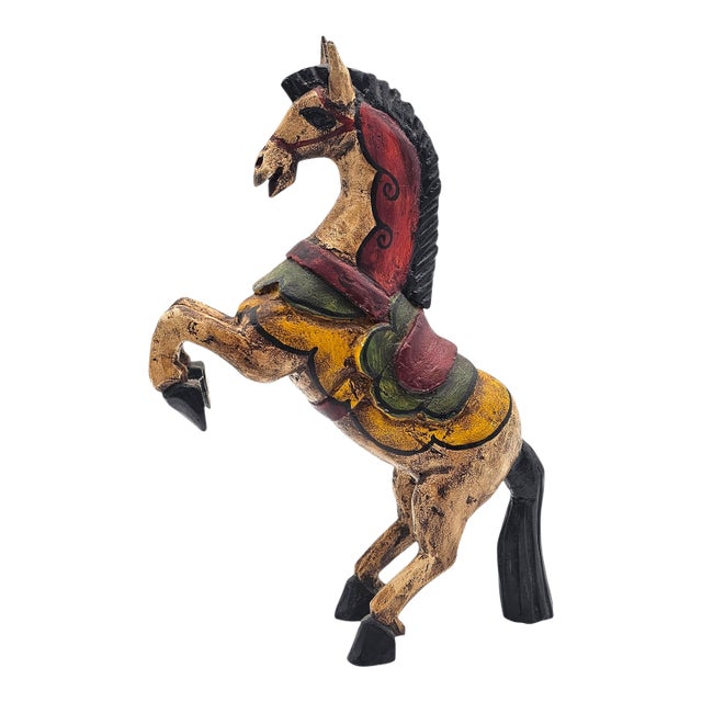 Festive Mexican Hand-Carved Painted Wooden Horse, Folk Art, 15.5" For Sale