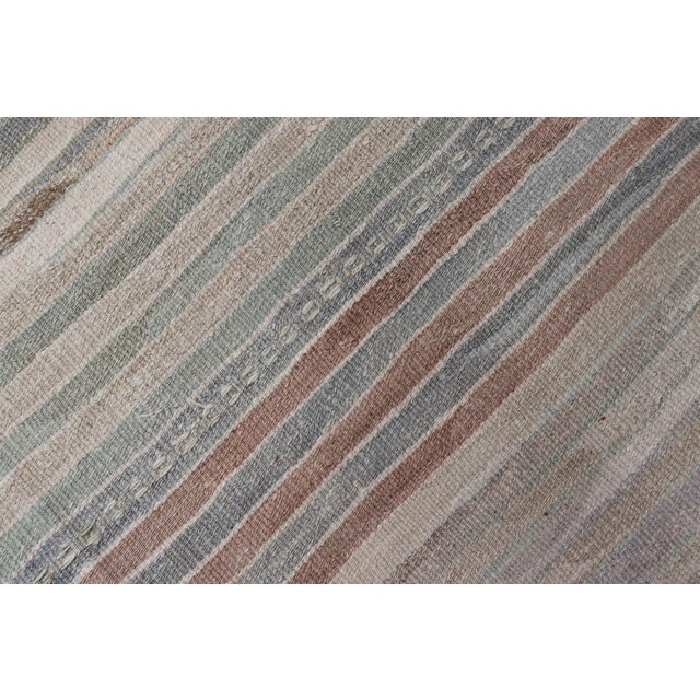 Minimalist Striped Design Vintage Turkish Kilim With Neutral Tones For Sale - Image 10 of 10